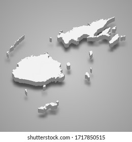 3d map of Fiji with borders of regions