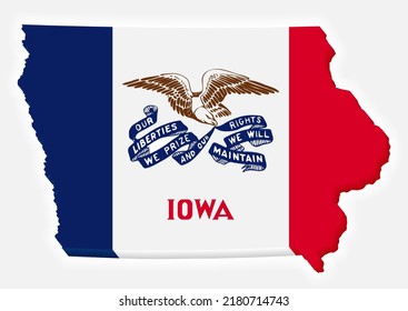 3D map and flag of Iowa. Detailed isometric silhouette. Vector illustration. Template for design.