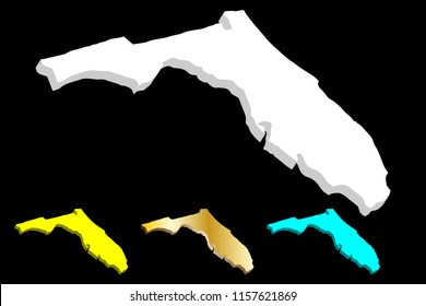 3D map of Florida (United States of America, The Sunshine State) - white, yellow, blue and gold - vector illustration