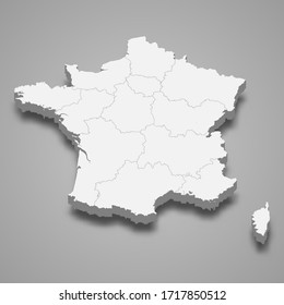 3d map of France with borders of regions