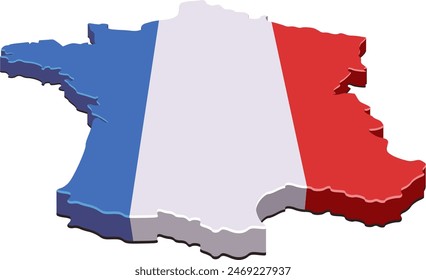 3D map of France in the colors of the French tricolor flag (cut out)