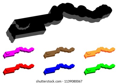 3D map of Gambia (Republic of the Gambia) - black, red, blue, brown, purple, orange and green - vector illustration