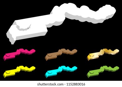 3D map of Gambia (Republic of the Gambia) - white, yellow, blue, brown, purple, green and gold - vector illustration
