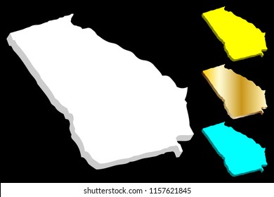 3D map of Georgia (United States of America, U.S. state) - white, yellow, blue and gold - vector illustration
