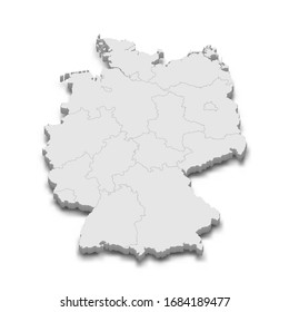 3D-Karte Deutschlands mit regionalen Grenzen