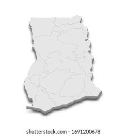 3d map of Ghana with borders of regions
