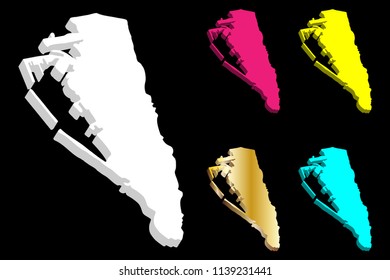 3D map of Gibraltar (Rock of Gibraltar) - white, purple, yellow, blue and gold - vector illustration