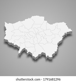 3d map of Greater London is a ceremonial county of England, vector illustration