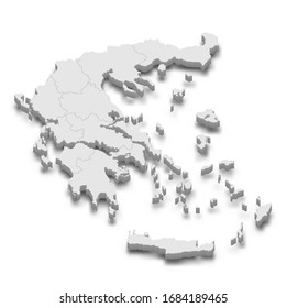 3d map of Greece with borders of regions