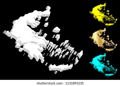 3D map of Greece (Hellenic Republic, Hellas) - white, yellow, blue and gold - vector illustration