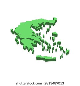 3D Map of Greece vector stock illustration design template on white background. Isometric 3D Map. Vector eps 10.