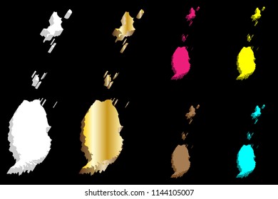 3D map of Grenada - white, yellow, blue, purple, brown and gold - vector illustration