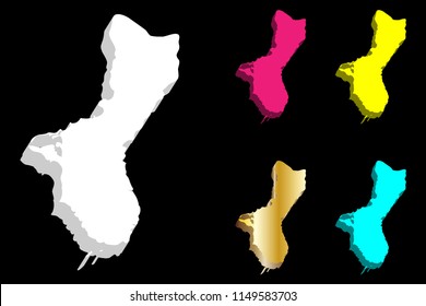 3D map of Guam (Territory of Guam) - white, yellow, purple, blue and gold - vector illustration