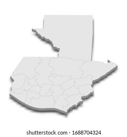 3d map of Guatemala with borders of regions