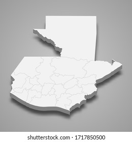 3d map of Guatemala with borders of regions