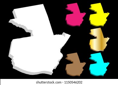 3D map of Guatemala (Republic of Guatemala) - white, yellow, blue, purple, brown and gold - vector illustration
