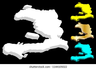 3D map of Haiti (Hispaniola, Republic of Haiti, Hayti) - white, yellow, blue and gold - vector illustration