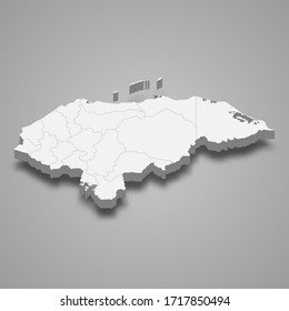 3d map of Honduras with borders of regions