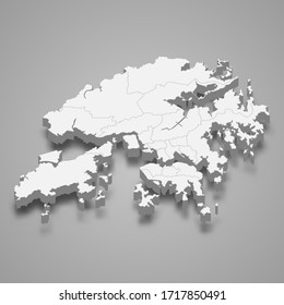 3d map of Hong Kong with borders of regions