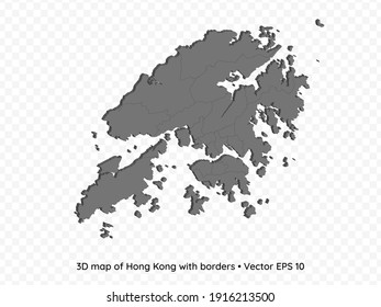 3D map of Hong Kong with borders isolated on transparent background, vector eps illustration