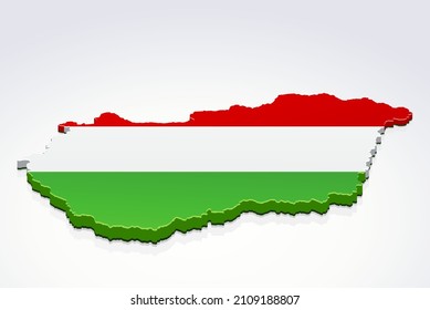 3D map of Hungary in the colors of the Hungarian flag on a white background