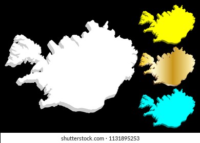 3D map of Iceland - white, yellow, blue and gold - vector illustration