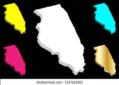 3D map of Illinois (United States of America) - white, yellow, purple, blue and gold - vector illustration