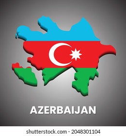 3d map illustration of Azerbaijan. Map of Azerbaijan with the colors of national flag.