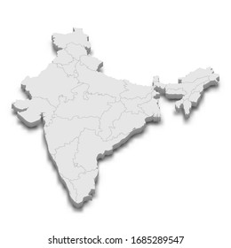 3d map of India with borders of regions