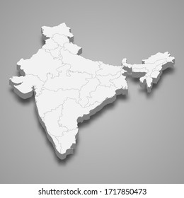 3d map of India with borders of regions