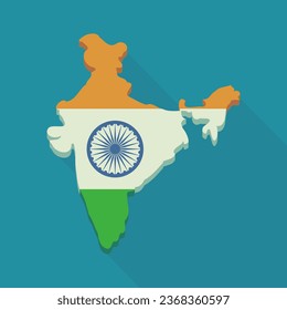 3D map of India in Indian flag colors in flat design style isolated on blue background with shadow