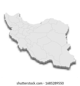 3d map of Iran with borders of regions