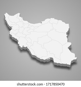 3d map of Iran with borders of regions