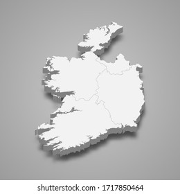 3d map of Ireland with borders of regions