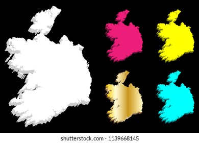 3D map of Ireland (Republic of Ireland) - white, yellow, purple, blue and gold - vector illustration