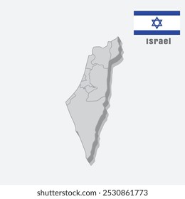 Mapa 3D de Israel com seções separadas em um fundo branco, design vetorial