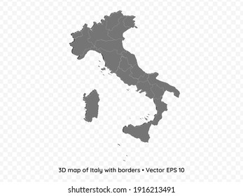 3D map of Italy with borders isolated on transparent background, vector eps illustration