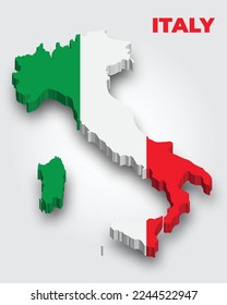 Mapa 3 d de Italia con bandera