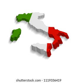 3d map of italy with shadow isolated on white background