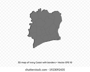 Mapa 3D de Costa de Marfil con fronteras aisladas en fondo transparente, ilustración de los vectores