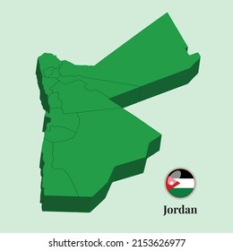 Mapa 3D de Jordania, Ilustración vectorial Fotos de stock, diseños