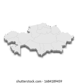 3d map of Kazakhstan with borders of regions