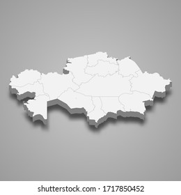 3d map of Kazakhstan with borders of regions