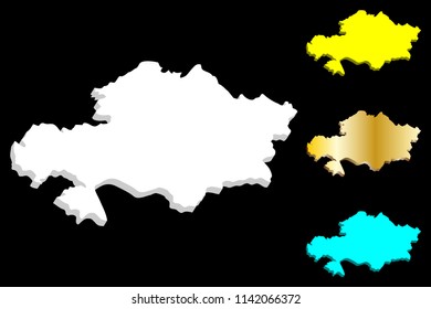 3D map of Kazakhstan (Republic of Kazakhstan) - white, yellow, blue and gold - vector illustration