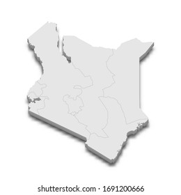 3d map of Kenya with borders of regions