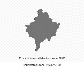 3D map of Kosovo with borders isolated on transparent background, vector eps illustration
