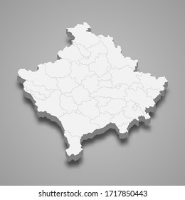 3d map of Kosovo with borders of regions