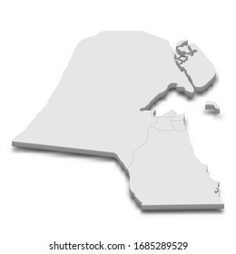 3d map of Kuwait with borders of regions