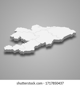3d map of Kyrgyzstan with borders of regions