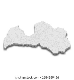 3d map of Latvia with borders of regions